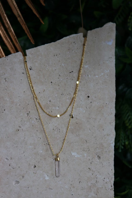 14ct Gold Double Chain Rose Quartz Necklace
