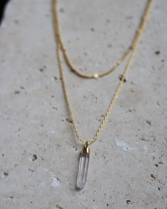 14ct Gold Double Chain Rose Quartz Necklace