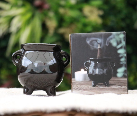 Triple Moon Cauldron Incense Cone Holder