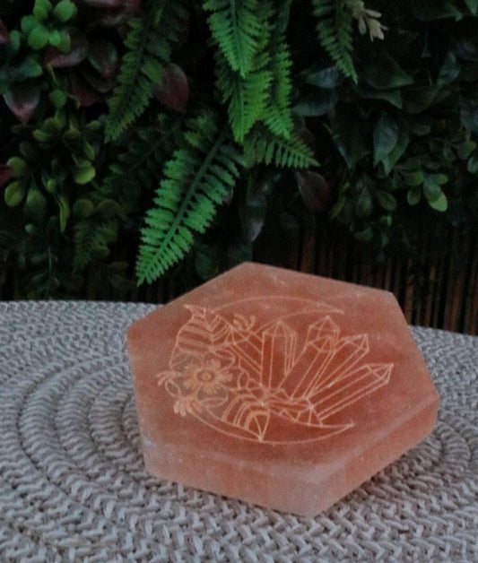 Golden Etched Orange Selenite Charging Plate