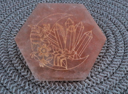Golden Etched Orange Selenite Charging Plate