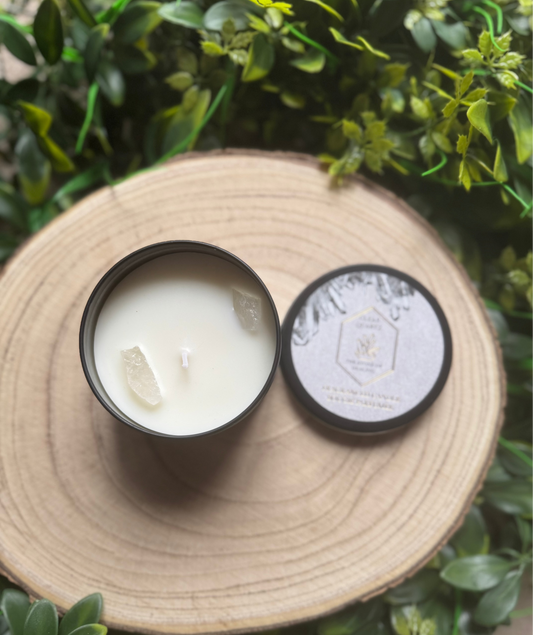 Clear Quartz Crystal Candle Tin