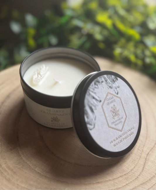 Clear Quartz Crystal Candle Tin