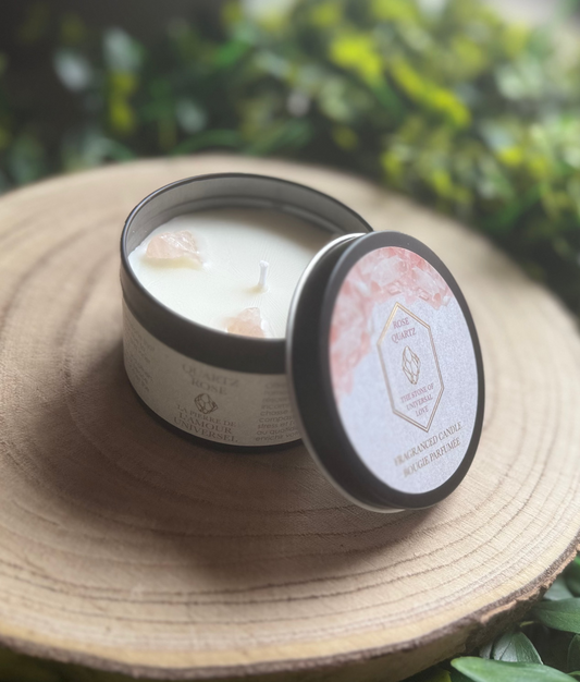 Rose Quartz Crystal Candle Tin