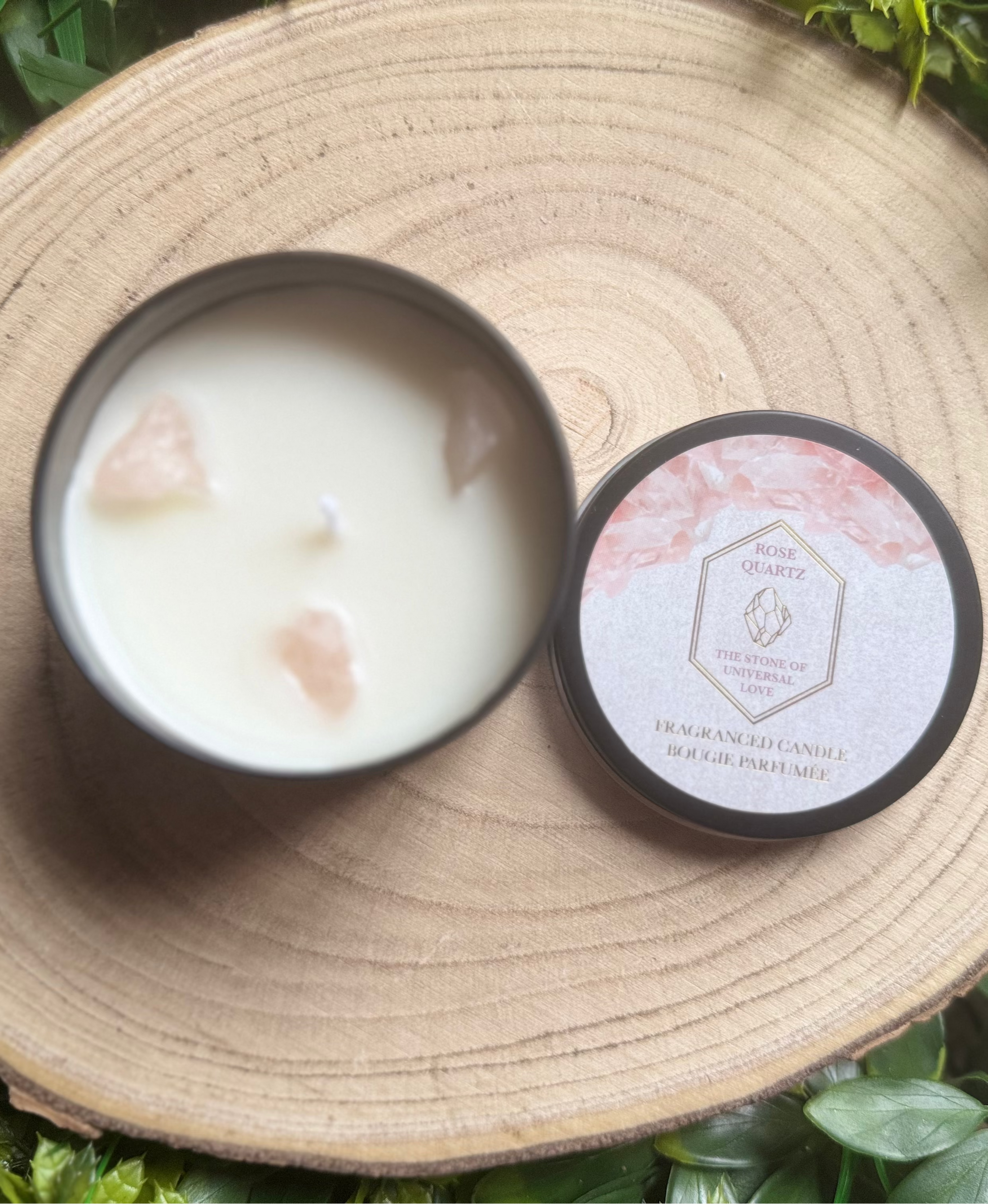 Rose Quartz Crystal Candle Tin