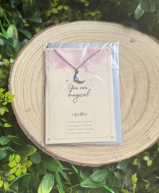 Opalite Crystal Moon Necklace Card