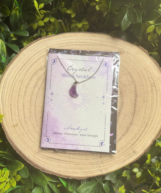 Amethyst Crystal Moon Necklace Card