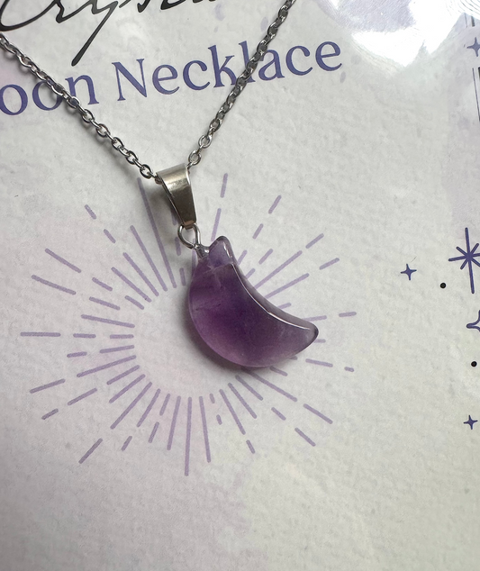 Amethyst Crystal Moon Necklace Card
