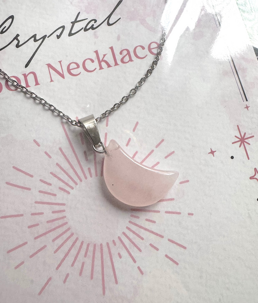 Rose Quartz Crystal Moon Necklace Card