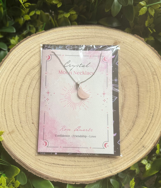 Rose Quartz Crystal Moon Necklace Card