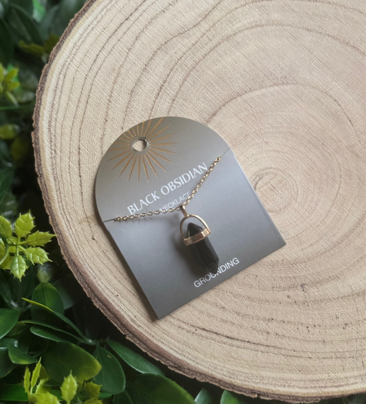 Black Obsidian Crystal Pendant Necklace