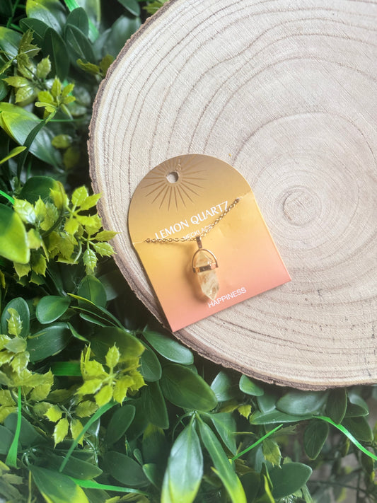 Lemon Quartz Crystal Pendant Necklace