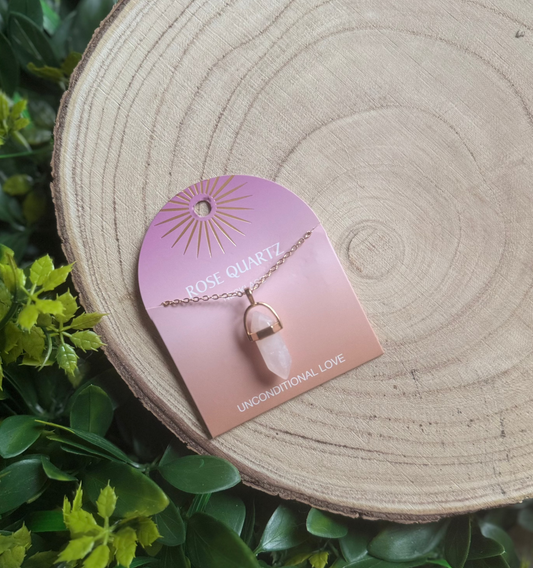 Rose Quartz Crystal Pendant Necklace