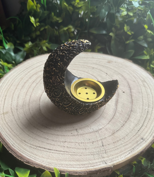 Black & Gold Resin Moon Burner