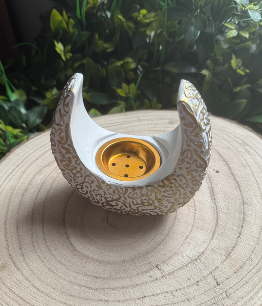White & Gold Resin Moon Burner
