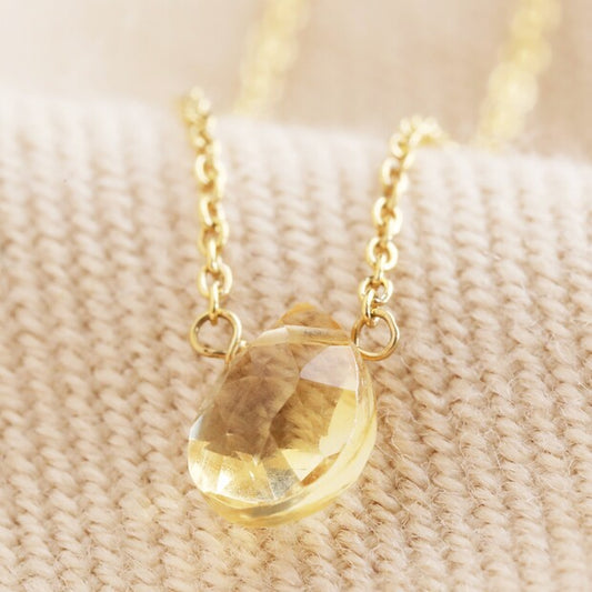 Citrine Teardrop 14ct Gold Plated Necklace
