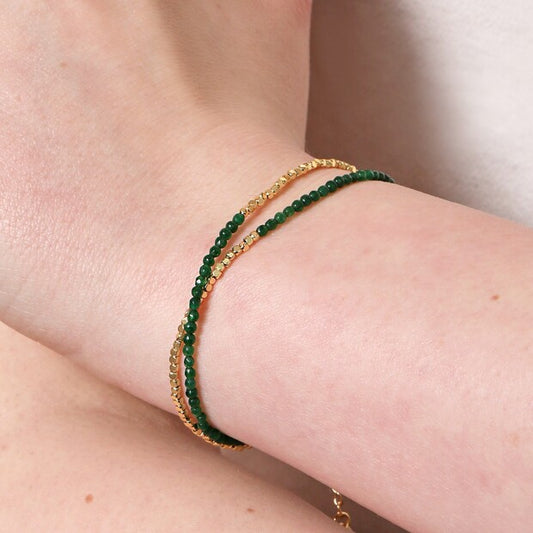 Green Semi-Precious Beaded 14ct Gold Plated Bracelet